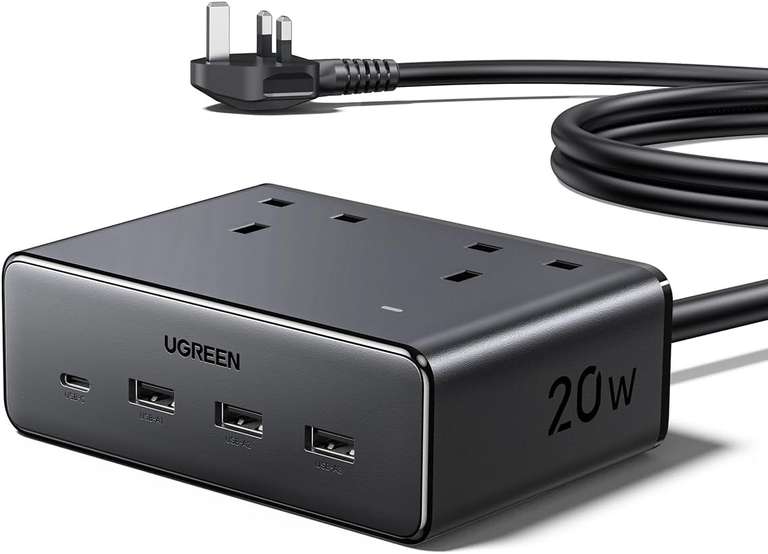 UGREEN Extension Lead with 4 USB Slots, 2 Way 2990W, Black / White £12.97 - Sold By UGREEN GROUP LIMITED UK FBA