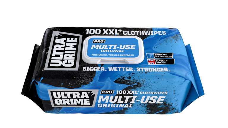 UltraGrime PRO Multiuse Wet Wipes - Heavy-Duty Cleaning Cloths & Hand Wipes Alcohol-Free - (Pack of 100)