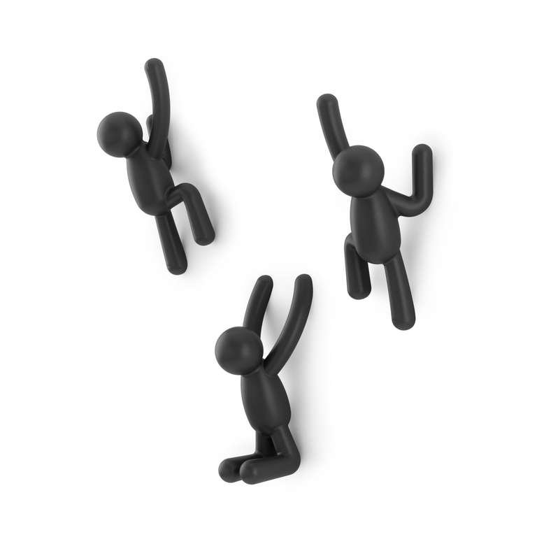 Umbra Buddy Wall Hooks – Decorative Wall Mounted Coat Hooks Set of 3, Black