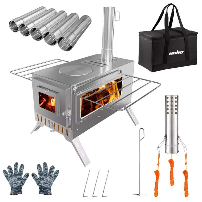 unho Hot Tent Stainless Steel Outdoor Portable Wood Burning Stove with code at LUVODI Store (UK Despatch)
