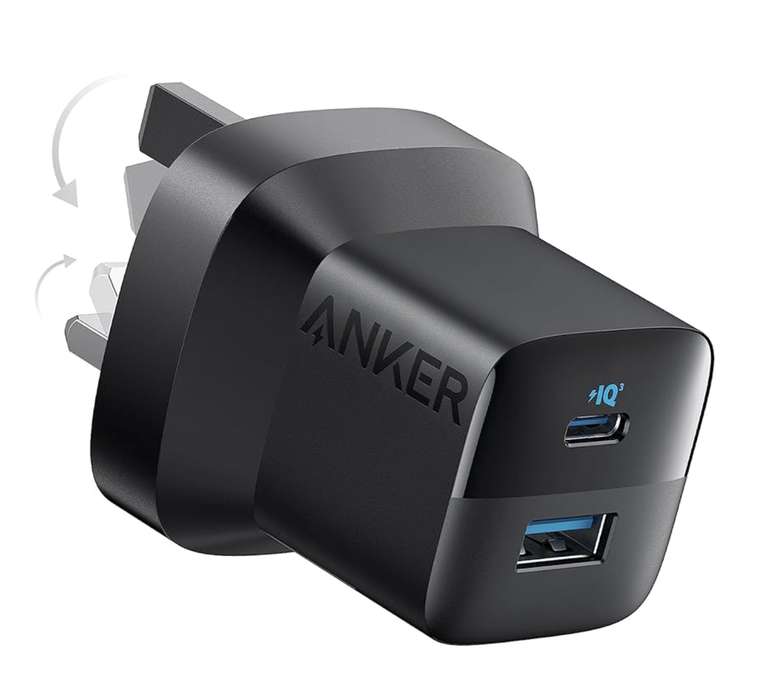 USB C Charger Plug, Anker 33W 2-Port (Cable Not Included) - Black/White @ AnkerDirect UK / FBA