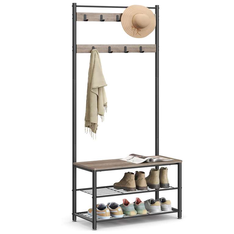 VASAGLE 3 in 1 Coat Stand with Shoe Rack Grey & Black (Black & Chestnut £26.24)