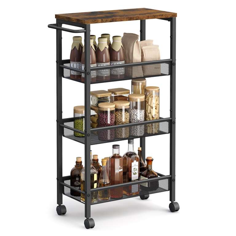 VASAGLE 4-Tier Trolley, Space-Saving Kitchen Cart with Castors at SONGMICS HOME UK
