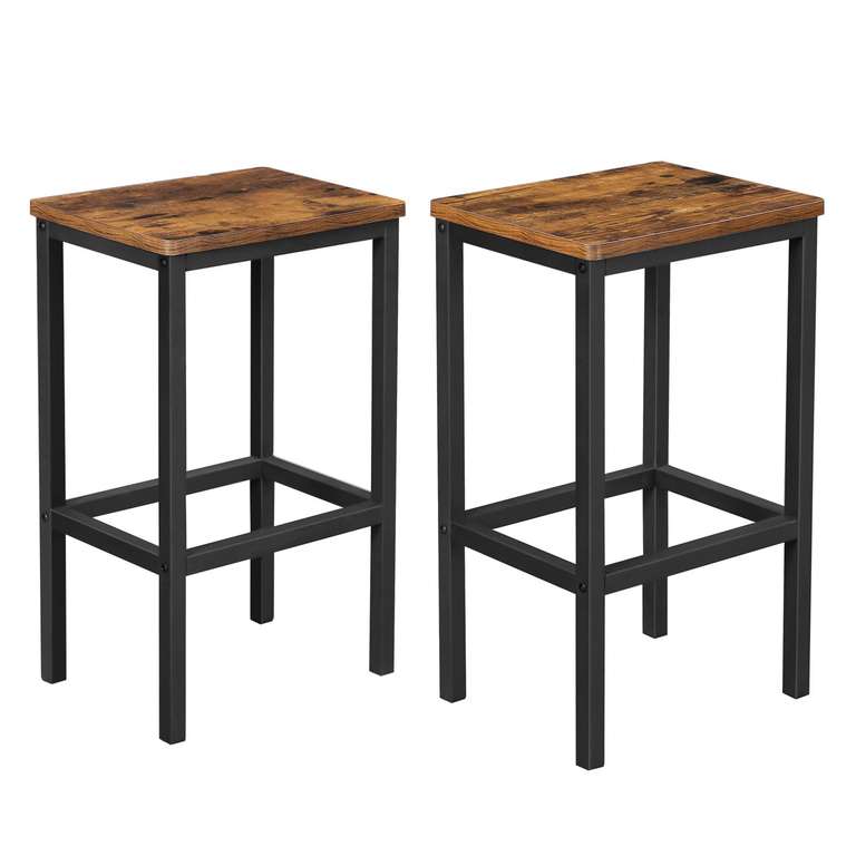 VASAGLE Bar Stools Set of 2, Breakfast Stool Chairs, Rustic Brown and Black LBC65X, 40 x 30 x 65 cm