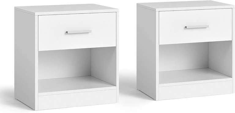 VASAGLE Bedside Tables, Set of 2, Side Table with Drawer, Handle (White)