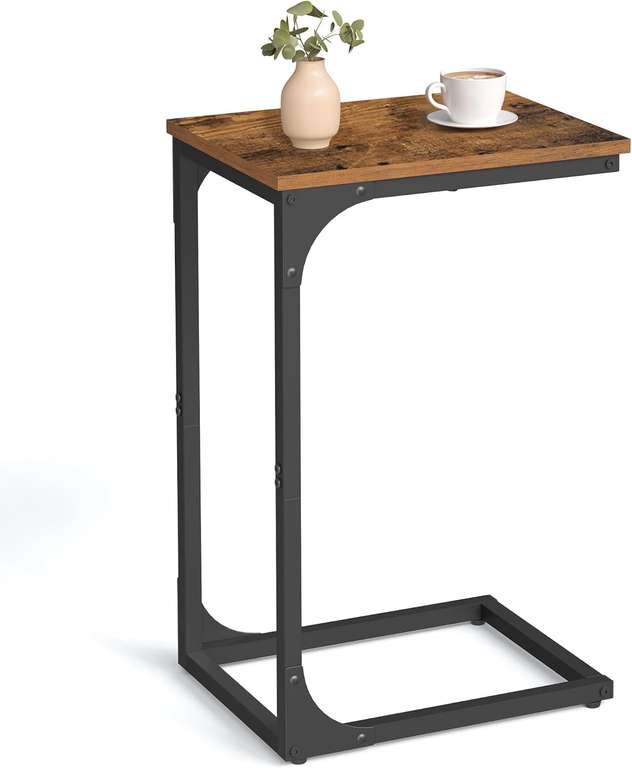 Vasagle C-Shaped Side Table, Bedside Sofa Coffee side Table, Metal Frame, Industrial - Black or Grey