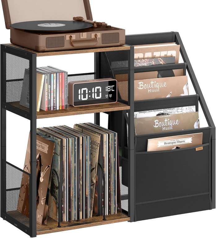 VASAGLE Record Player Stand, 3-Tier Side Table, Vinyl Record Storage up to 140 Albums