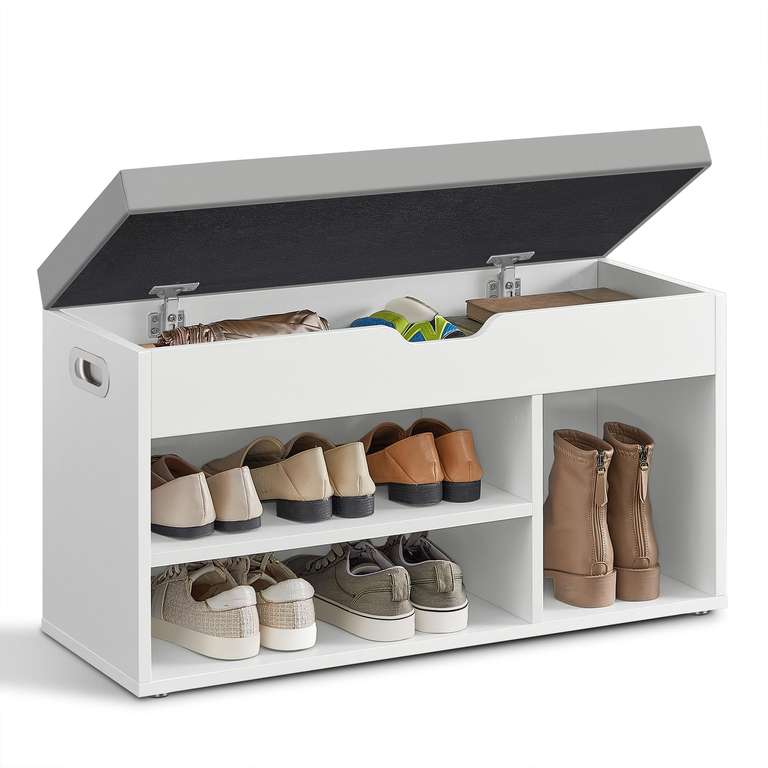 VASAGLE Shoe Bench with Cushion, Storage Bench with Padded Seat, Cloud White + Dove Grey