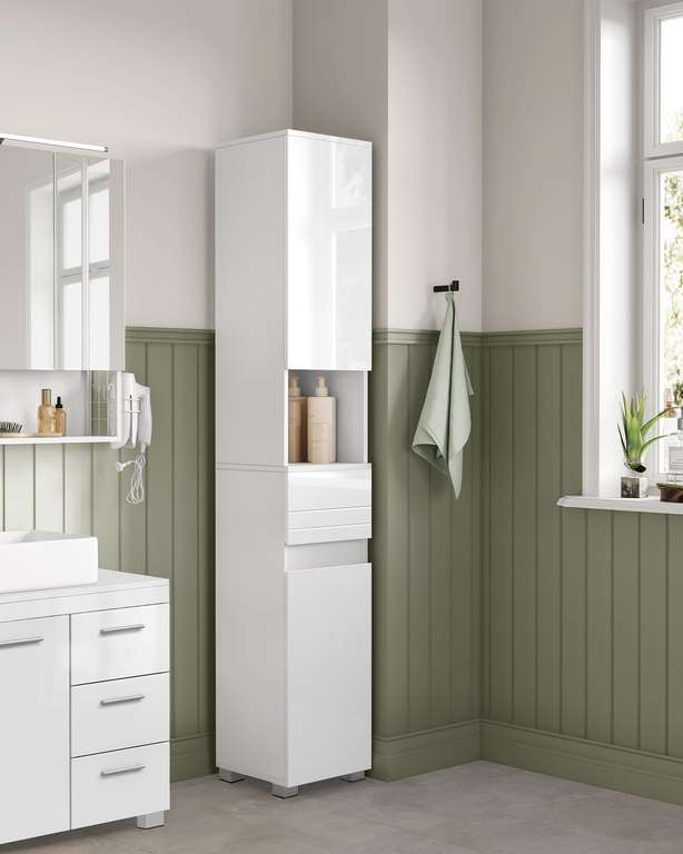 VASAGLE Tall Bathroom Cabinet, Slim Storage Cabinet, Narrow Cupboard