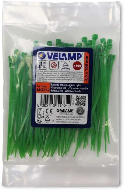 Velamp Plastic Cable Ties 100mm x 2.5mm, 100 Pack