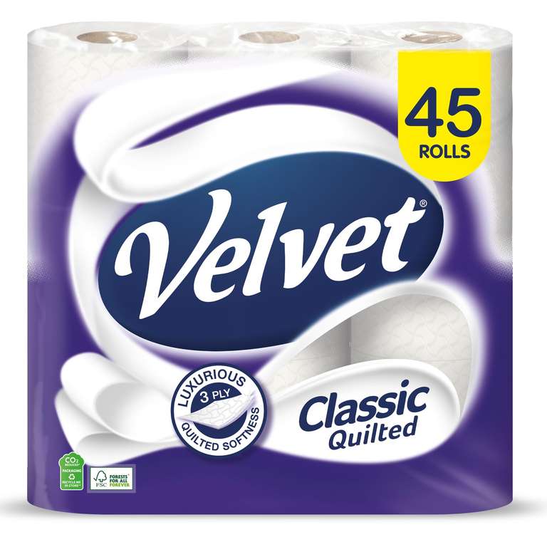 Velvet Classic Quilts Toilet Roll 45 Rolls. 3-ply - White. £17.81 (£16.03 S&S)