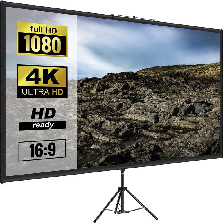 VEVOR Tripod Projector Screen with Stand, 70 inch 16:9 4K HD Projection Screen Stand