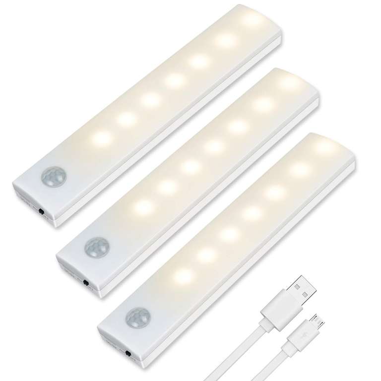 Vicloon Motion Sensor Cabinet Lights, 3 Pack LED Cupboard Lights White / Warm White - Sold by Vicloon UK / FBA