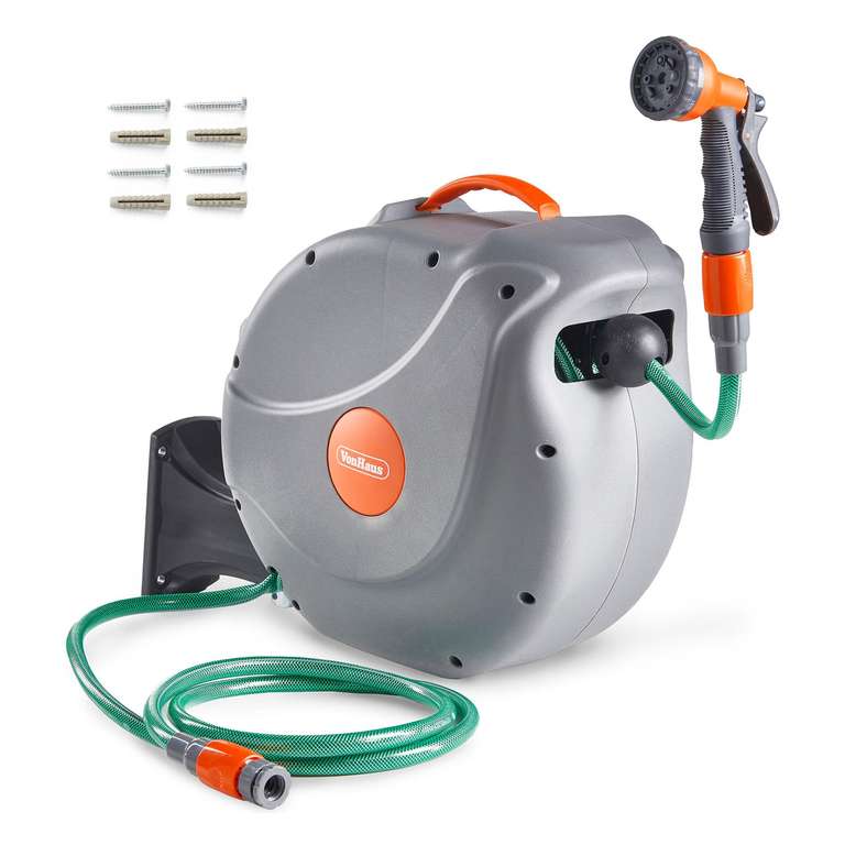 VonHaus Wall Mounted Retractable Hose Reel 20m with Prime - Sold/Shipped by VonHaus UK
