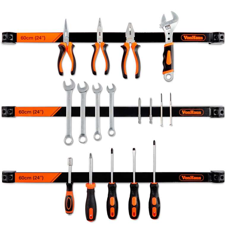 VonHaus Magnetic Tool Holders – Tools Strip 3 x 60cm / 24”, Includes Removable Dividers sold & FB VonHaus