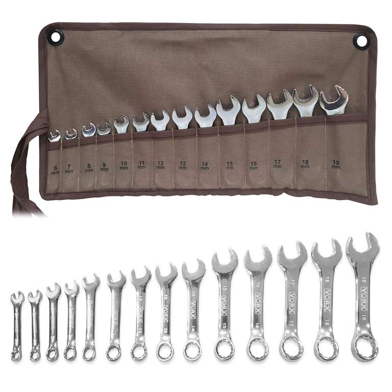 VORX Stubby Spanner Set 14 Pc, PRO Grade, Supplied in Heavy Canvas Storage Wallet - Sold by VORX / FBA