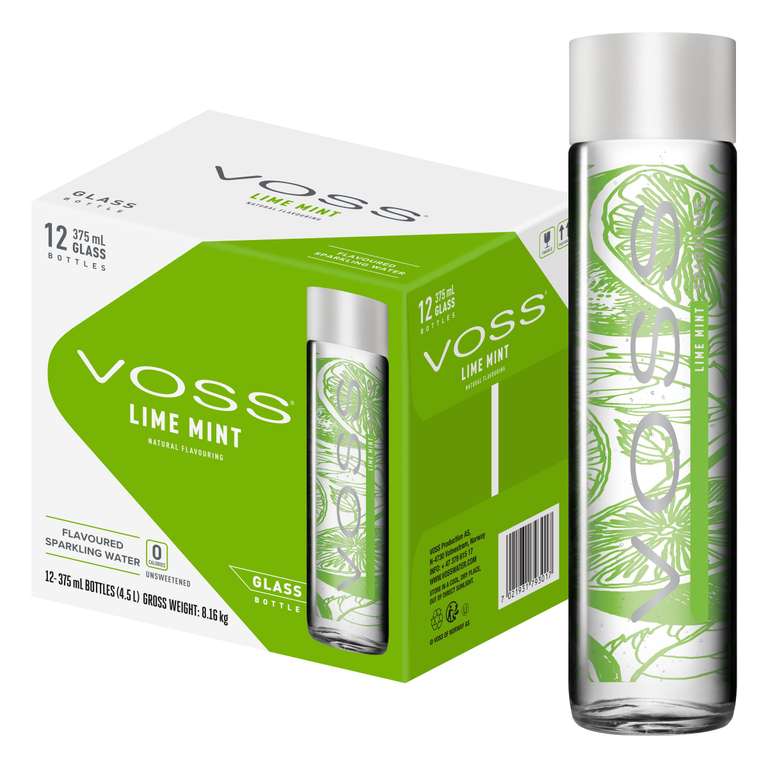 VOSS Lime Mint Flavoured Sparkling Water, Pack of 12 x 375ml