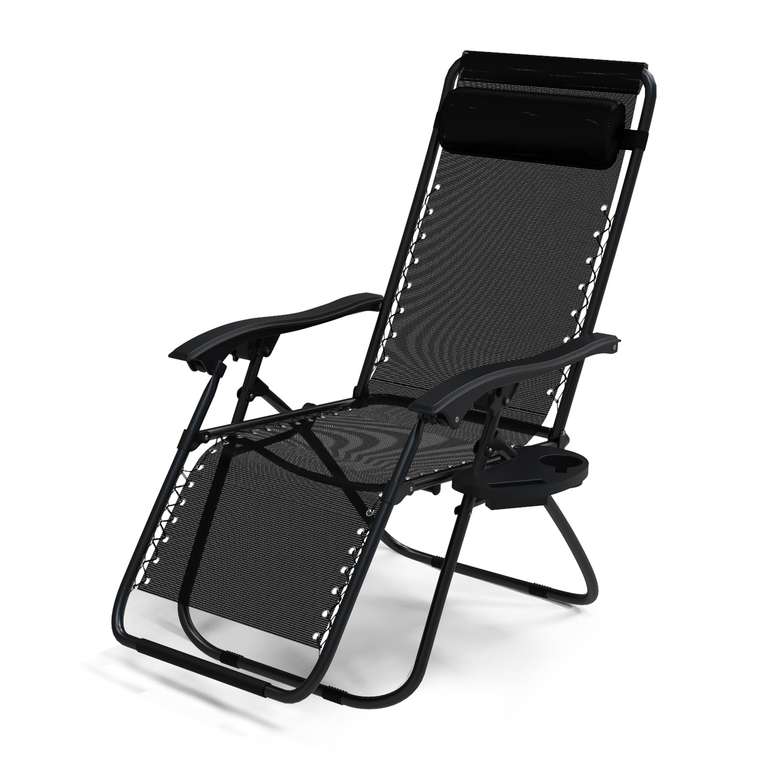 VOUNOT Zero Gravity Chair, Folding, Reclining with Cup and Phone Holder, Black