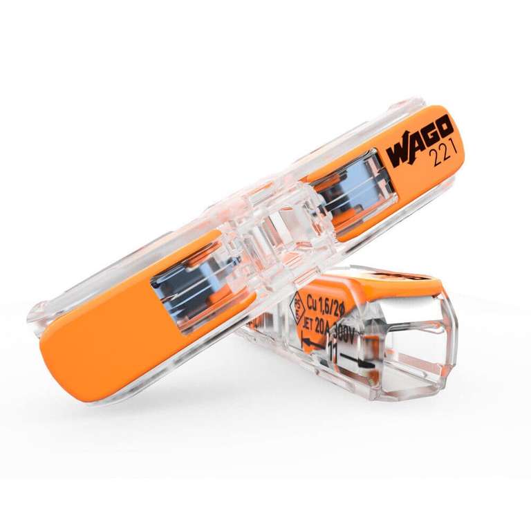 WAGO 2-Way Inline Lever Connectors, 221-2411 (60 Pack) (Prime Deal)