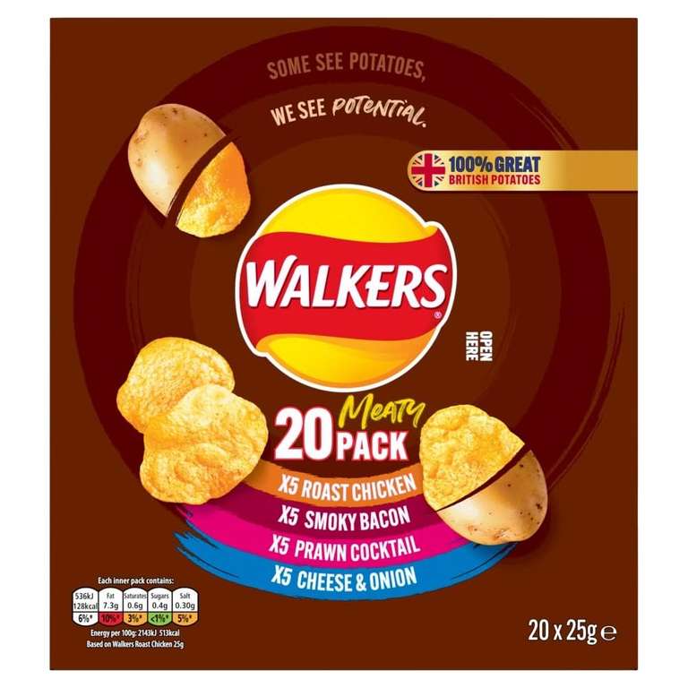 Walkers Meaty Variety Multipack Crisps Box 20x25g - S&S £3.06 / £2.89