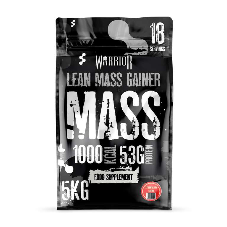 Warrior Mass Protein Powder – 5.04kg – Serious Mass Gainer – High Calorie, Weight Gain Supplement – 61g of Protein, 18 Servings, 1000+ Calo