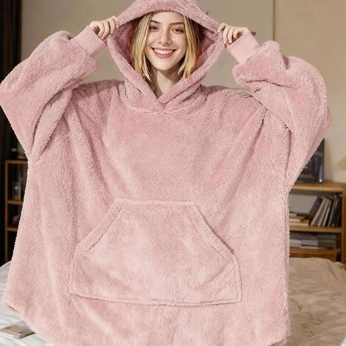 Wearable Blanket Hoodie for Adult - Pink - Ships by and sold by Haul Global