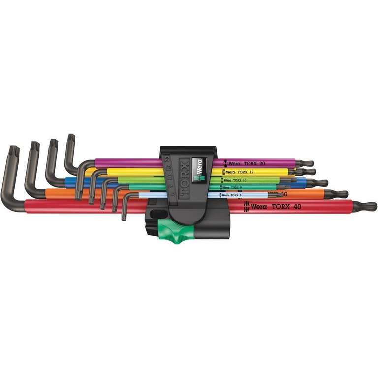 Wera 05024480001 967 TX XL Torx Holding Function Laser Long L-key set, Multi-Colour, TX 8-40
