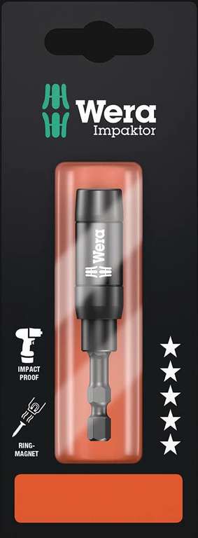 Wera 897/4 IMP R SB Impaktor TriTorsion Bit Holder with retaning ring and ring magnet, 1/4" Hex Drive x 75 mm