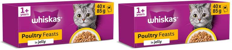 Whiskas Adult Wet Cat Food in Jelly 40x85g Poultry Feasts (Pack of 2)