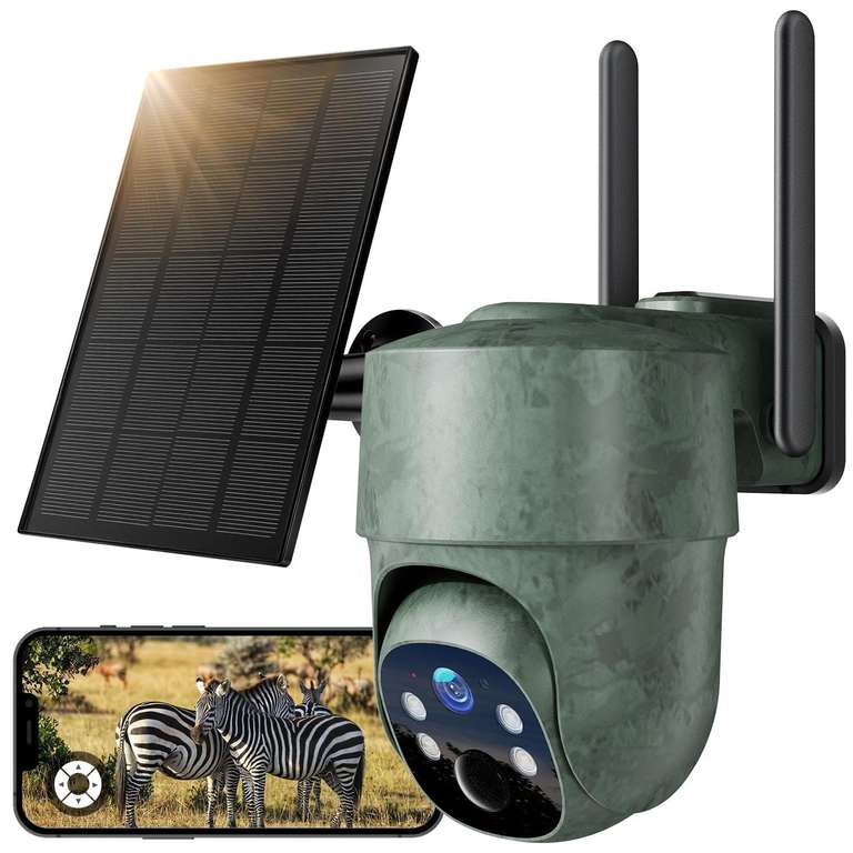 WOLFANG 4G LTE Cellular Security Camera Outdoor Solar, 2.5K HD PTZ with Night Vision, Waterproof IP66, with 8400mAh