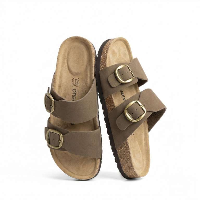 Women's Soft Genuine Footbed Comfortable Adjustable Double Buckle Slip-on Flat Sandals Dispatches from Amazon Sold by dreampairsEU
