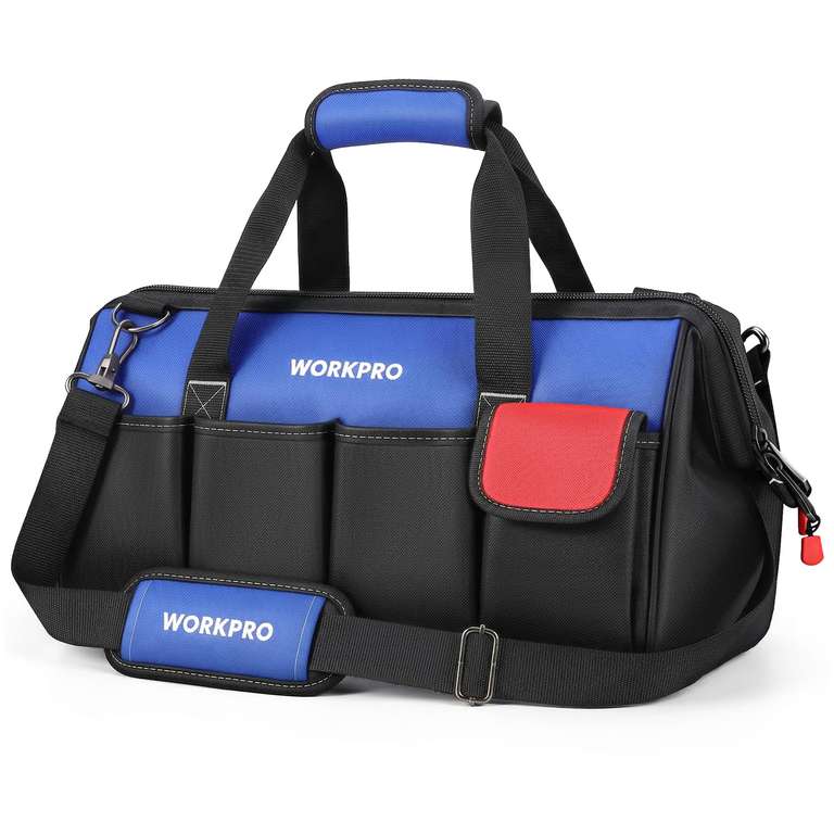 WORKPRO 18-inch Heavy-Duty Tool Bag 45x20x26.5 CM | Large Storage, Multi-Pocket Wide-open Organisation Prime Deal