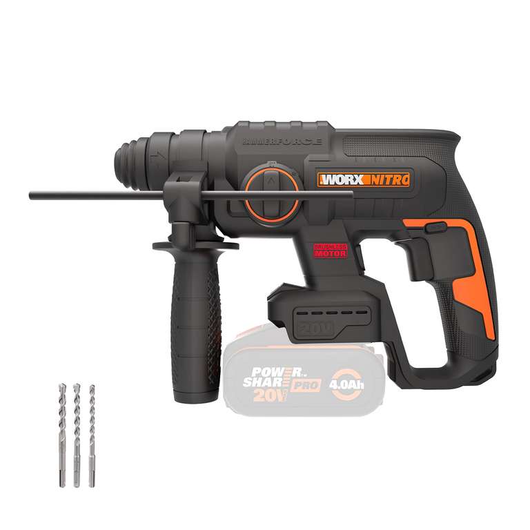 WORX Nitro 18V (20V MAX) Cordless Rotary Hammer Drill, PowerShare, Brushless Motor, SDS Plus Bare Tool