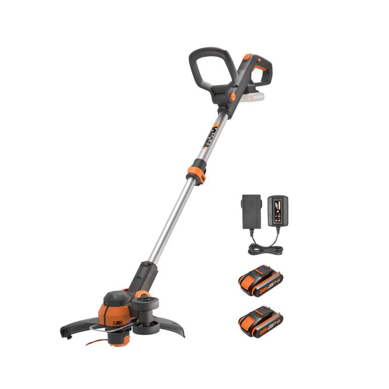 WORX WG163E 20V PowerShare Cordless Grass Trimmer 30cm with x2 2.0Ah Battery