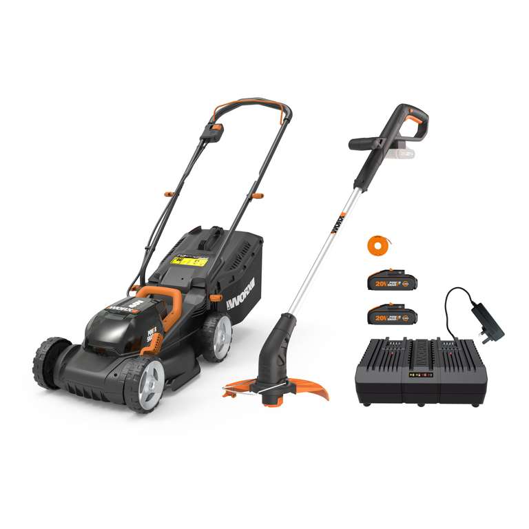 WORX WG927E 40V PowerShare Lawnmower & Trimmer Twin Pack (2 x 20V)