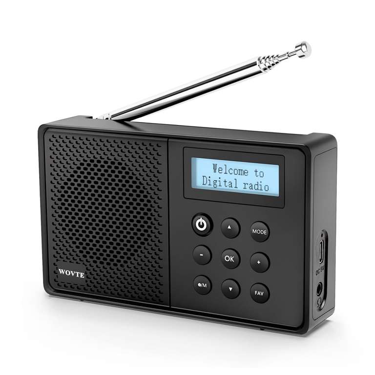 WOVTE DAB+ FM Digital Radio - Portable, Rechargeable, Bluetooth, 40 Presets, Alarm, Sleep Timer, Headphone Socket. Sold by NOBELEFUL / FBA
