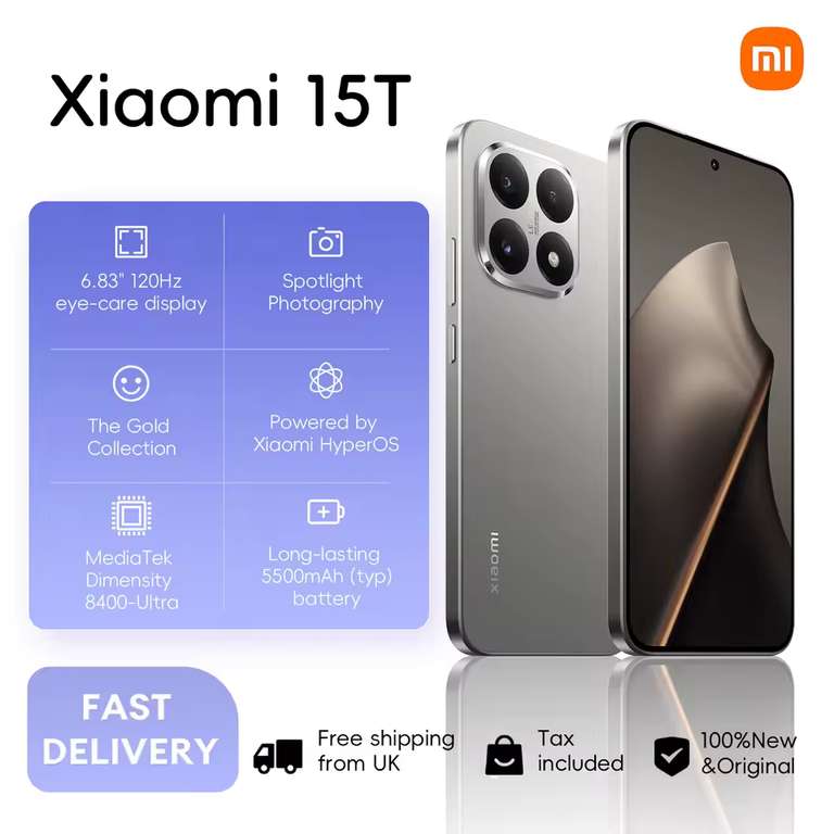 Xiaomi 15T 5G 12+256GB EU Version/ EU Charger 120Hz AMOLED 50M Camera MTek 8400-Ultra - with Code Sold By Xiaomi Tech World Store