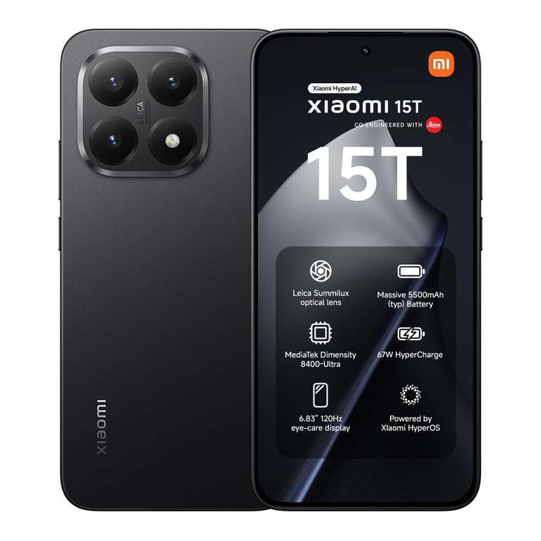XIAOMI 15T Smartphone 12GB+256GB, 6.83" 120Hz Amoled Display, 50MP 5500mAHMTek 8400-Ultra, Gray Sold By Amazon EU