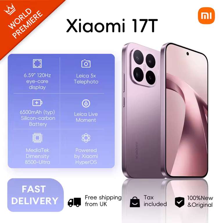 Xiaomi 17T 6.59" Smartphone 12GB+512GB ( Black or Blue / 50MP OIS / 5x Optical / 120Hz / 6500mAh ) w/code@Xiaomi Tech World Store(UK Stock)