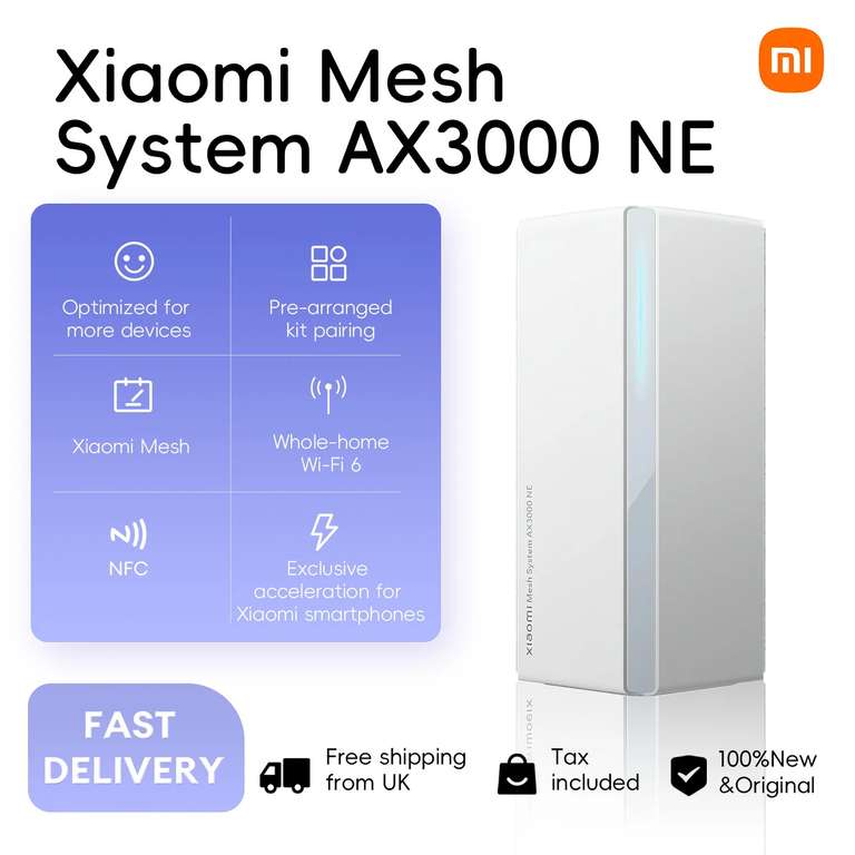 Xiaomi (Mesh System) AX3000 NE WiFi6 Router with code (2 for £56.35) @ Xiaomi Tech World Store [UK Stock]