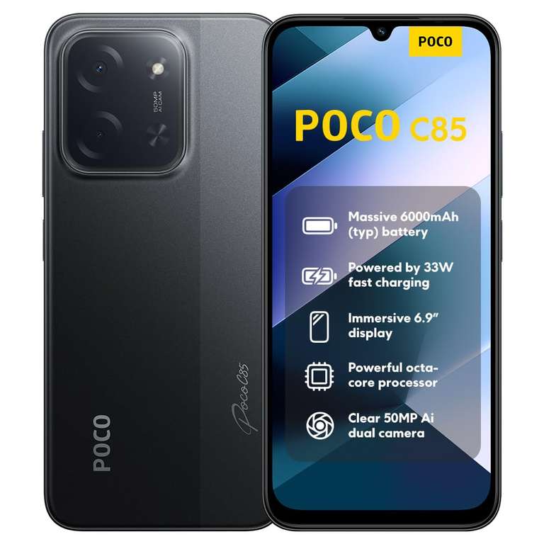 XIAOMI POCO C85, Smartphone 6+128GB, 6.9" 120Hz Display 7.99mm Design, MediaTek Helio G81-Ultra Octa-core, 50MP AI dual camera, 6000mAh