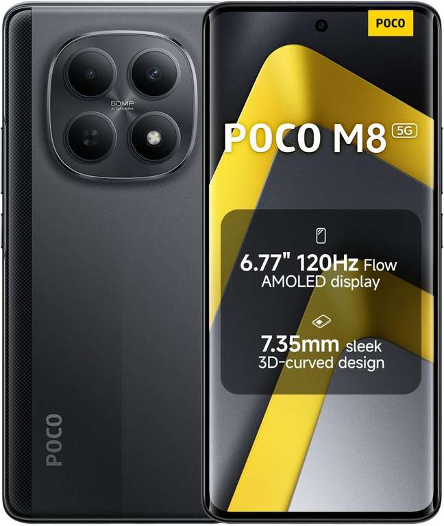 XIAOMI POCO M8 5G Smartphone 8/256GB, 6.77" 120Hz AMOLED Display SD6 Gen 3, 50MP AI Dual Camera - Black / Green / Silver - 8/512GB £219