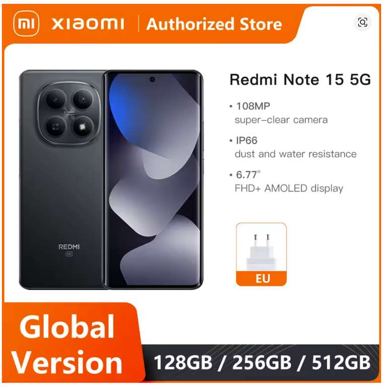 Xiaomi Redmi Note 15 5G 8+256GB Global Version Snapdragon 6 Gen 3 (with code). Sold by Xiaomi Tech World Store