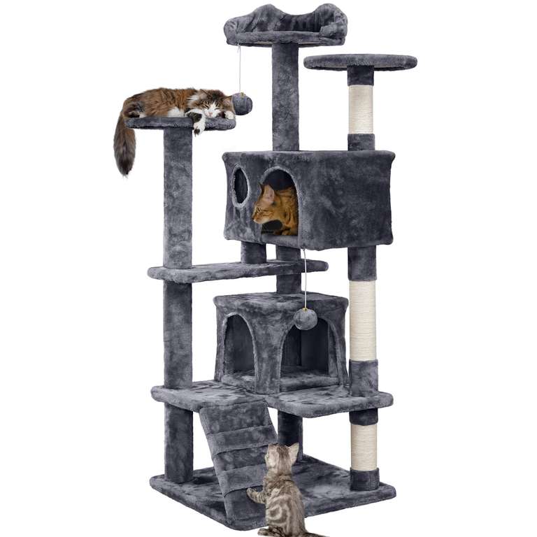 Yaheetech 138.5cm Cat Tree Tower with Condos & Pet Activity Centre, Dark Grey - Sold & Dispatched By Yaheetech UK