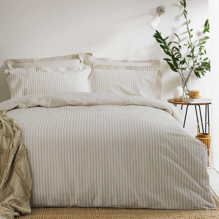 Yard Hebden 100% Cotton Stripe Duvet Cover Set (Natural, King)