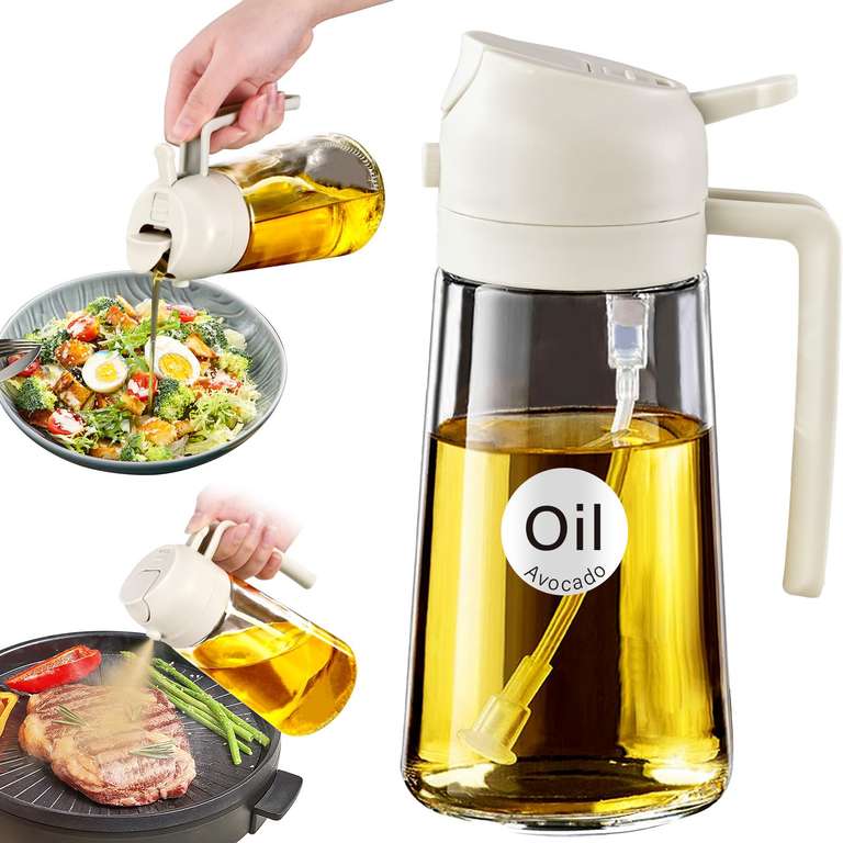 YARRAMATE 16oz/470ml Light-Blocking Dark Oil Sprayer for Cooking, 2-in-1 Olive Dispenser Bottle, Premium Green Glass - YARRAMATE / FBA