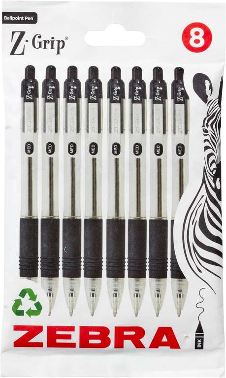 Zebra Pen Z Grip Retractable Black Ink Ballpoint Pens with Pocket Clip 8 Pack
