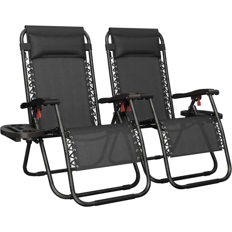 Zero Gravity Outdoor Adjustable Folding Sunloungers w/Pillows, Cup Holder and Carry Strap - Sold/Shipped by Yaheetech UK