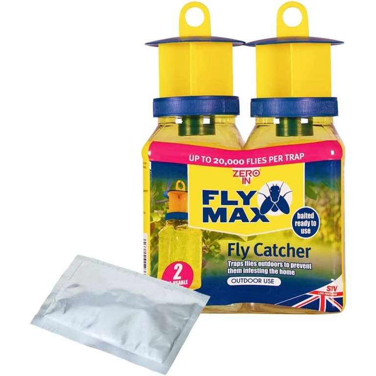 Zero In Outdoor Fly Trap - Ready-Baited Fly Catcher, Twin Pack