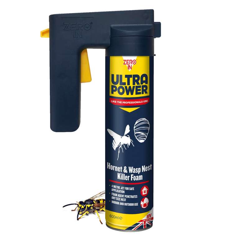 Zero In Ultra Power Wasp & Hornet Nest Killer Foam - Insecticidal Wasp Nest Destroyer Foam Spray for Indoor & Outdoor Nest Removal - 600ml